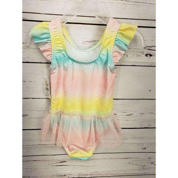 Lemon Kiss Toddler girls 18 months 1 piece swimsuit pink tyedye unicorn swimwear - Picture 4 of 8